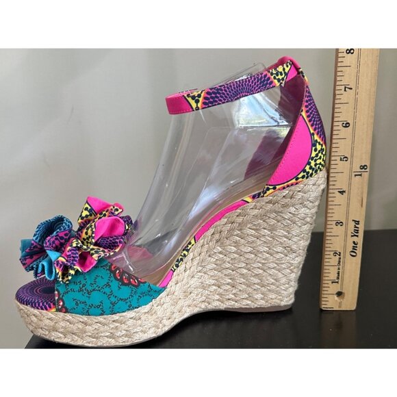 Gianni Bini Shoes Womens Sz 10 Colorful Pink / Blue Strap Wedge Sandals Open Toe - Picture 3 of 13